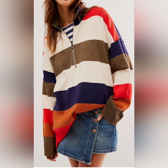 Free People Coastal Stripe Pullover Sweater - Picture 1 of 7